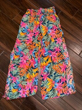Shade & Shore Tropical Floral Wide Leg Pants Open Sides Boho Lounge Large